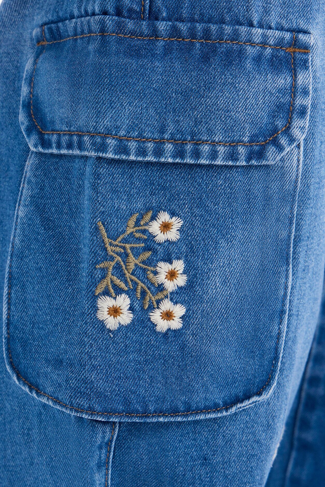 Mini Fab Flowers Cargo Jeans - Medium Wash