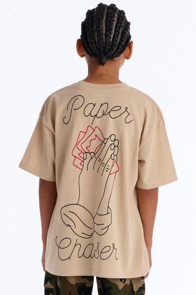 Mini Pray And Paper Chase Embroidery Short Sleeve Tee - Khaki
