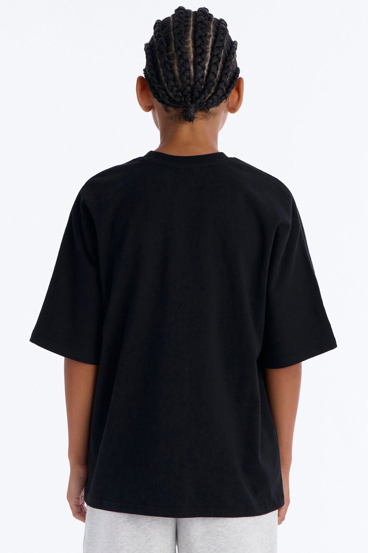 Mini Premium Oversized Star Patch Short Sleeve Tee - Black