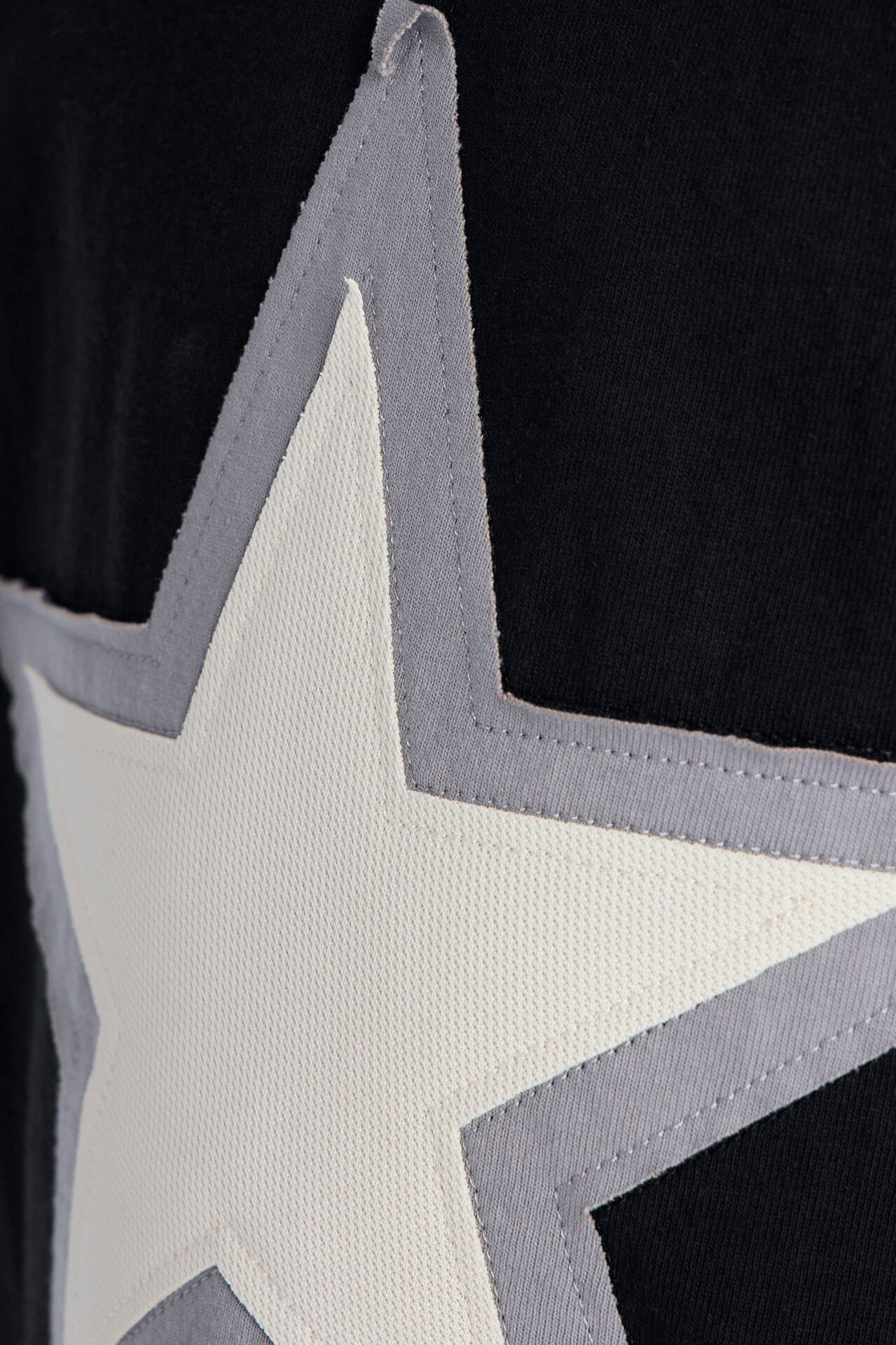 Mini Premium Oversized Star Patch Short Sleeve Tee - Black