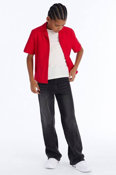 Mini Montez Cuban Collar Button Up Shirt - Red