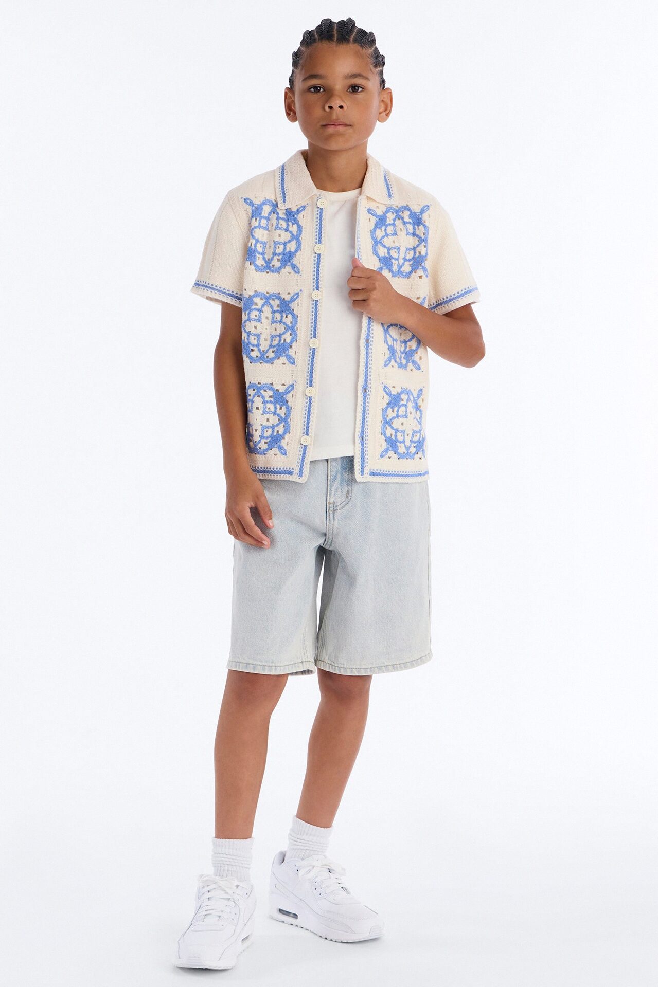 Mini Lido Isle Crochet Button Up Shirt - Cream