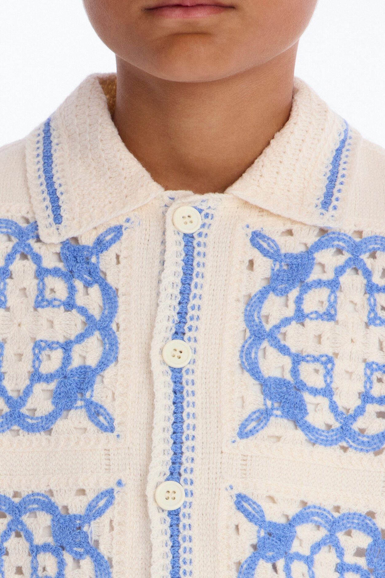 Mini Lido Isle Crochet Button Up Shirt - Cream