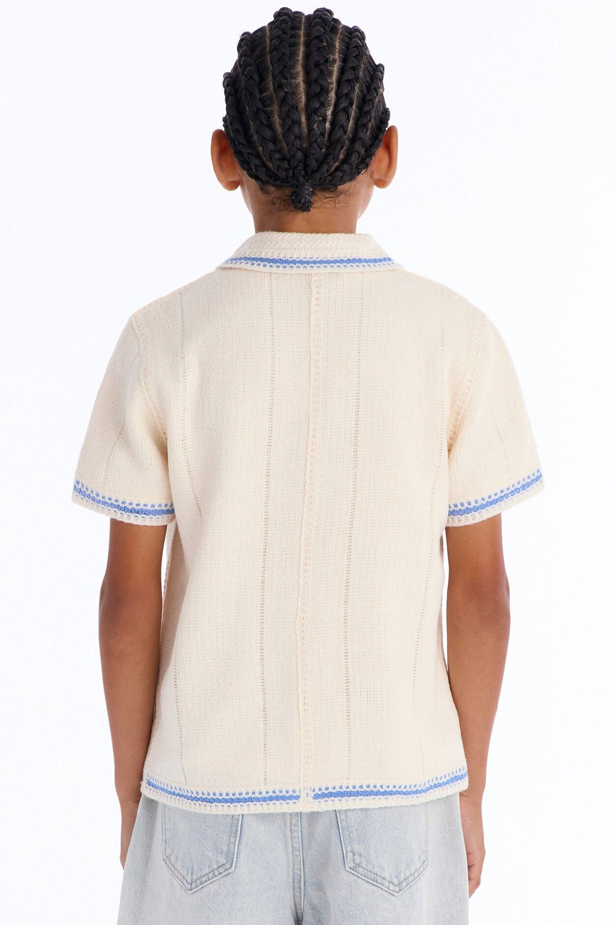 Mini Lido Isle Crochet Button Up Shirt - Cream