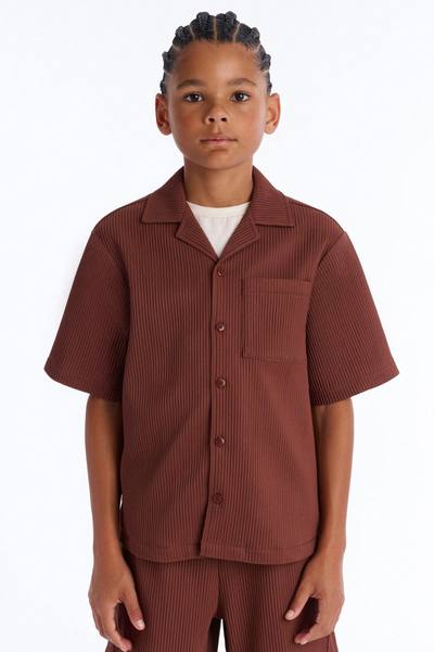 Mini Show Up Short Sleeve Cuban Shirt - Chocolate