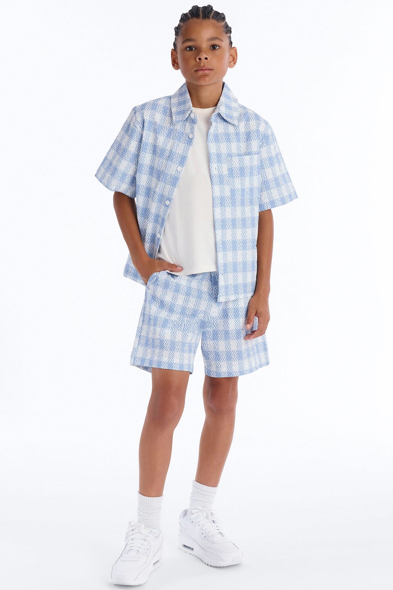 Mini Relaxed Chess Check Seersucker Short - Blue