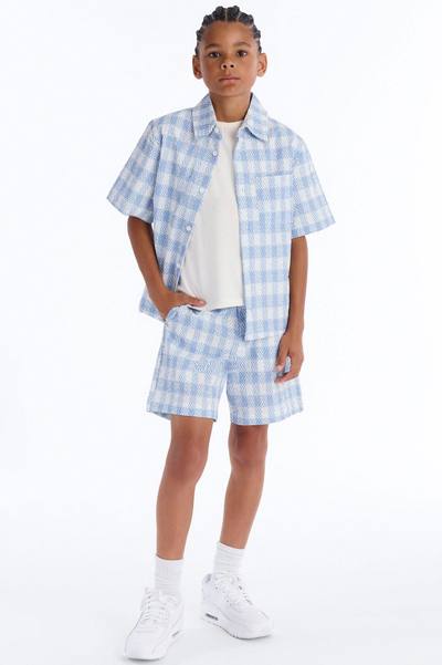 Mini Relaxed Chess Check Seersucker Short - Blue