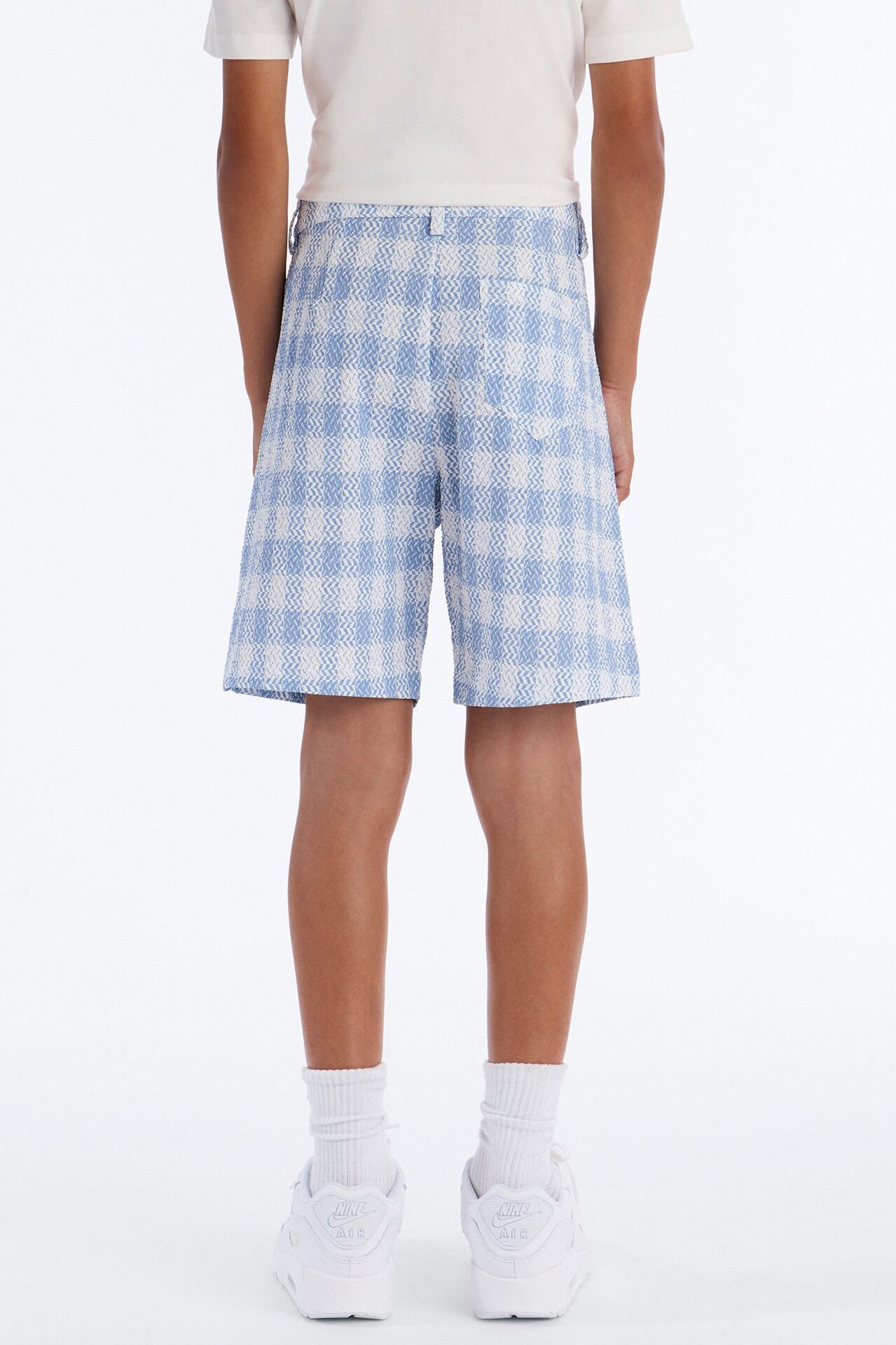 Mini Relaxed Chess Check Seersucker Short - Blue