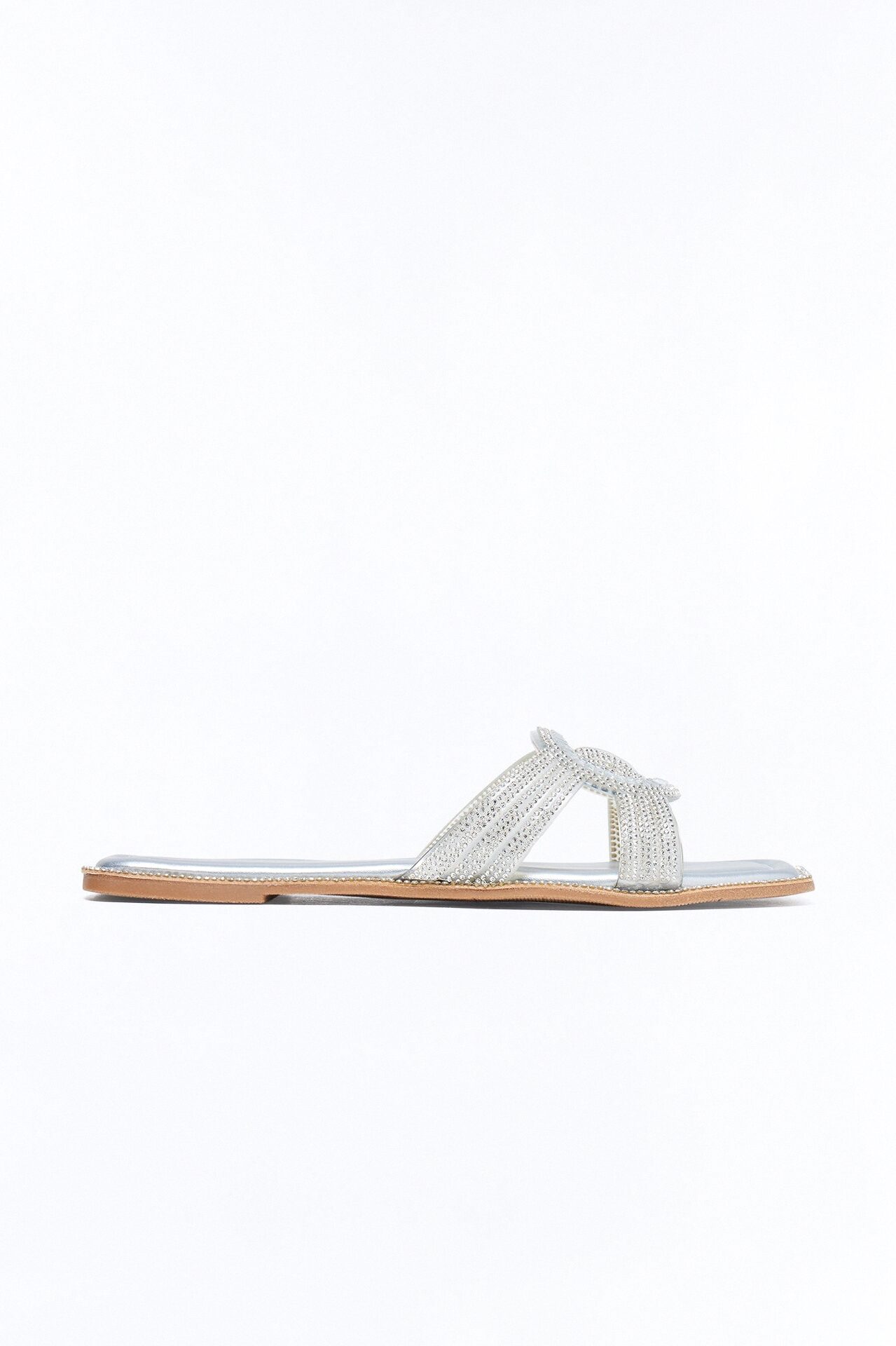 Alita Rhinestone Slip On Sandals - Silver
