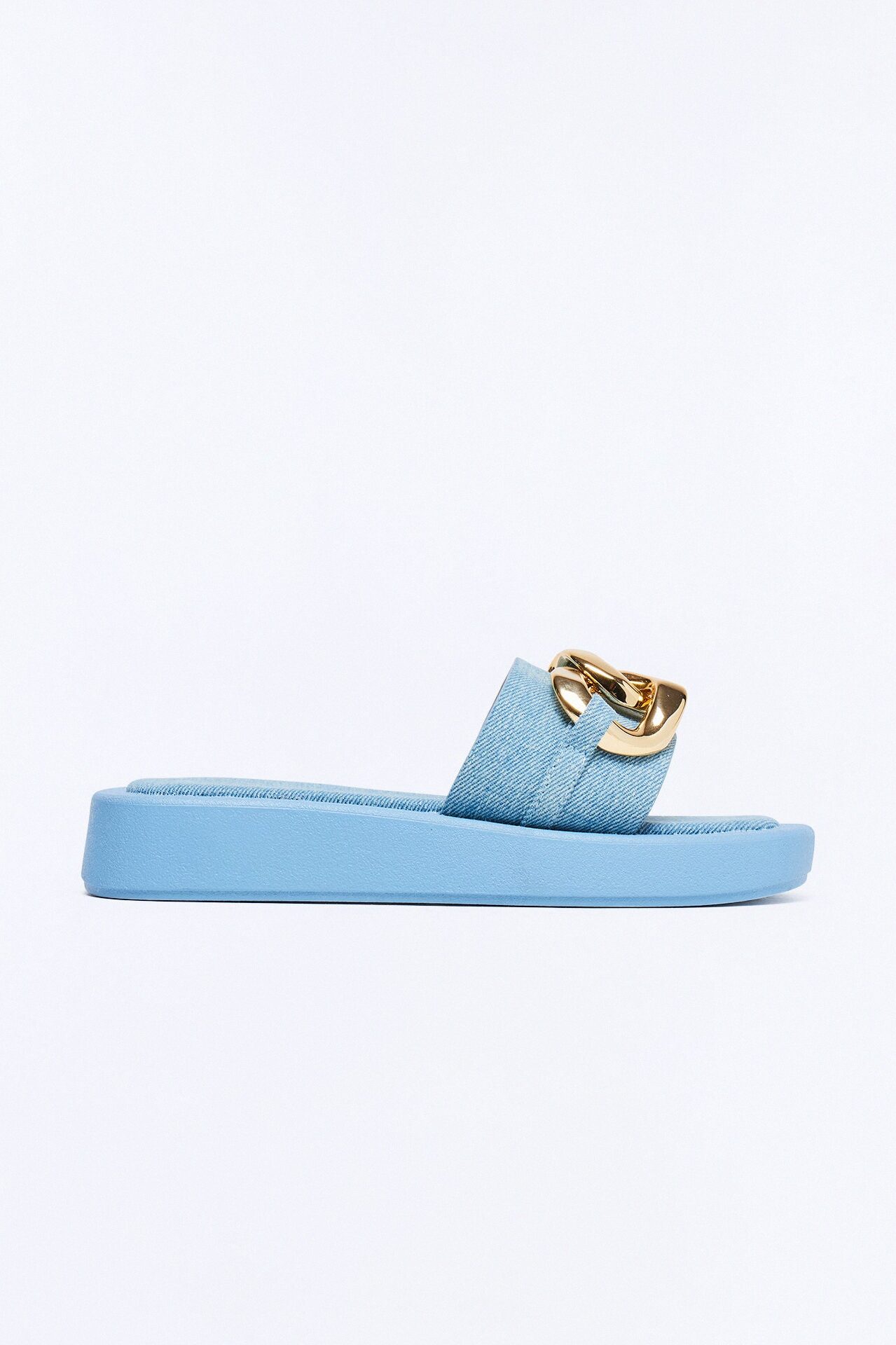 Lilia Chain Detail Denim Flat Sandal - Denim