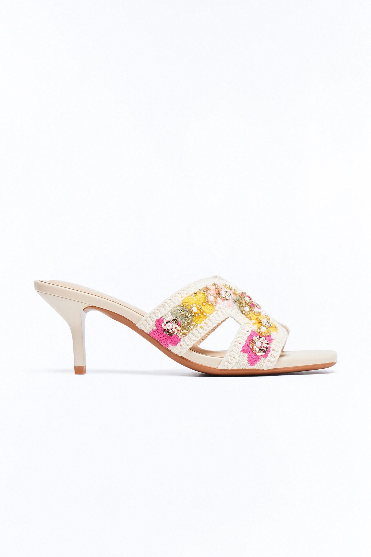 Rianne Floral Crochet Heels - Beige