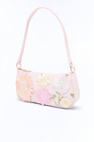 Flower Power Faux Leather 3D Shoulder Handbag - Pink
