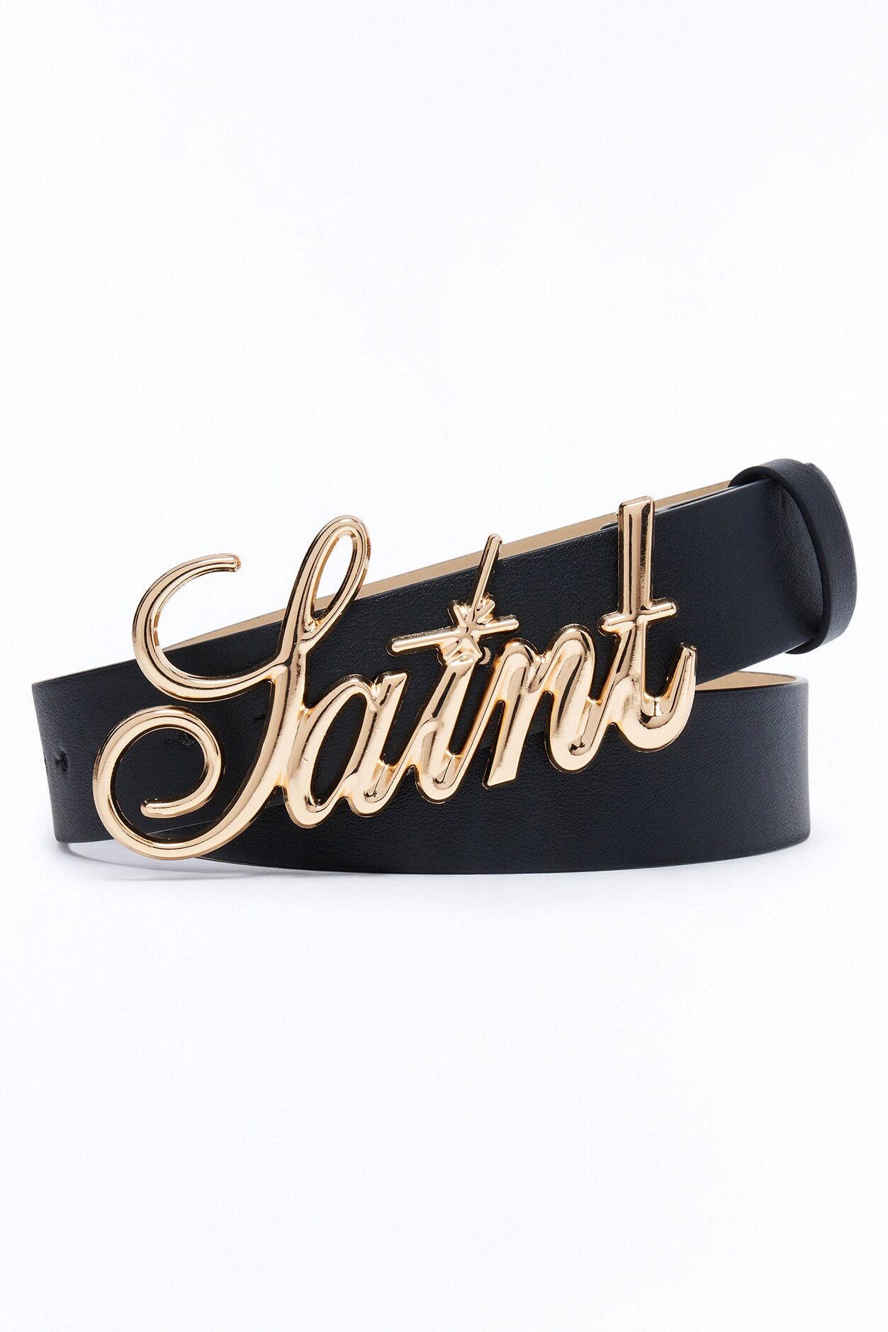 Saint Script Buckle Belt - Black/Gold