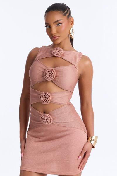 Midnight Metallic Rosette Cut Out Mini Dress - Rose Gold