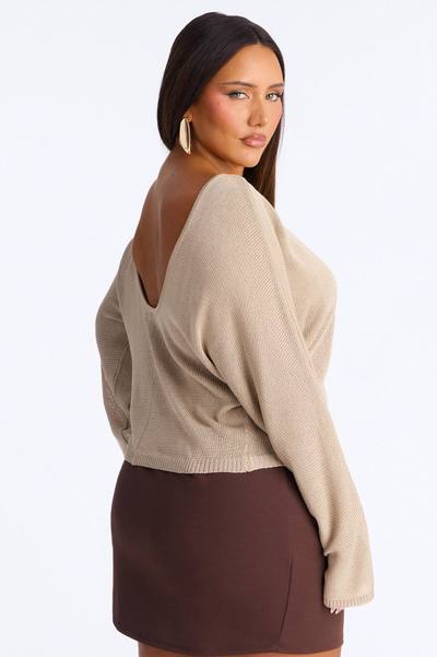 Island Girl Backless Sweater Top - Taupe