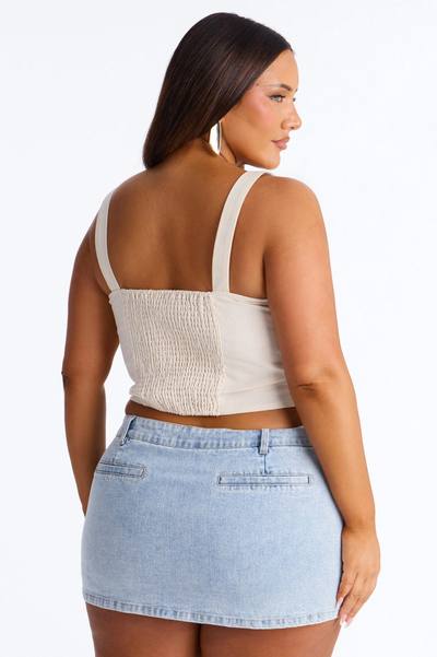 Tan Lines Smocked Linen Top - Beige