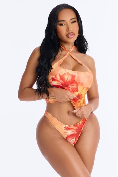 Mabel 2 Piece Floral Tankini Bikini Set - Orange