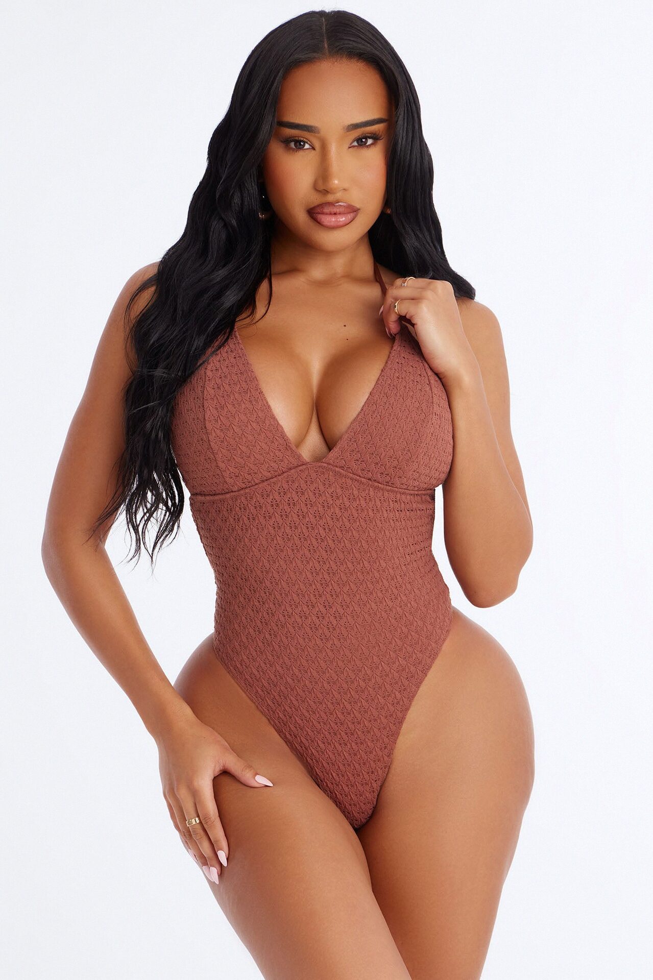 Sun On My Skin 1 Piece Crochet Swimsuit - LightBrown