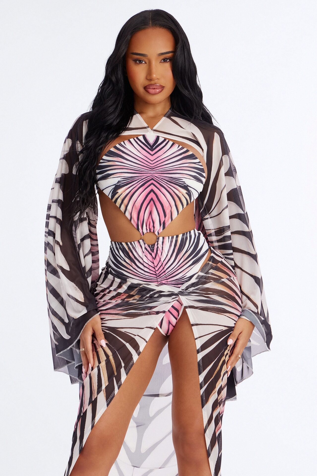 Butterfly Effect Bodysuit Skirt Set - Pink/combo