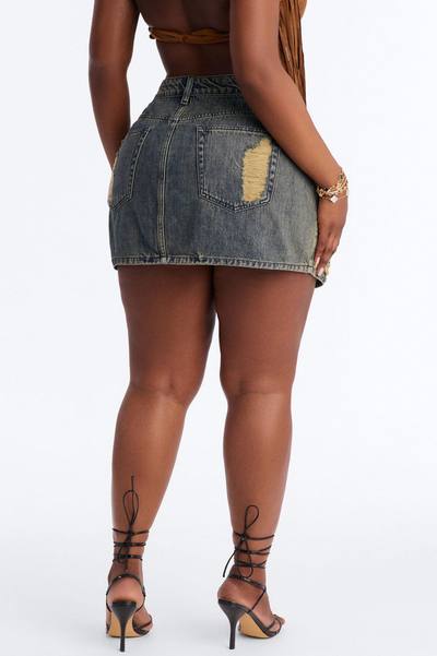 Feeling Destructive Denim Mini Skirt - Vintage Wash