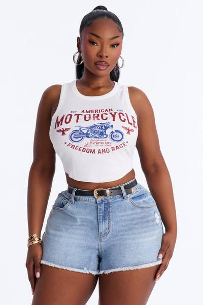 American Moto Ribbed Cropped Tank Top - White