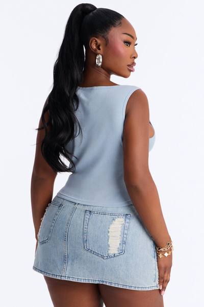 MTV Studded Notch Neck Tank - Blue