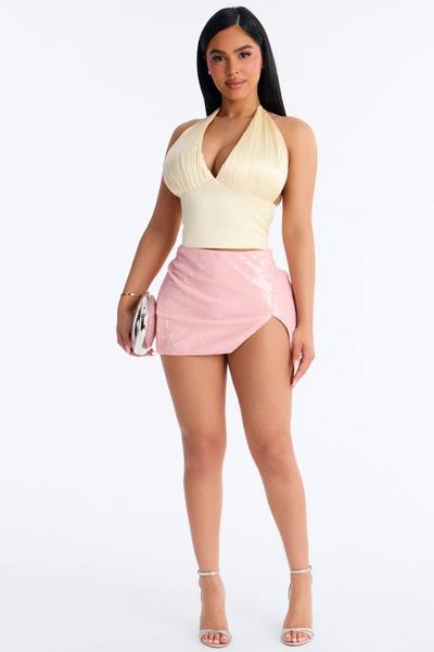 Shine For You High Slit Sequin Mini Skort - Pink