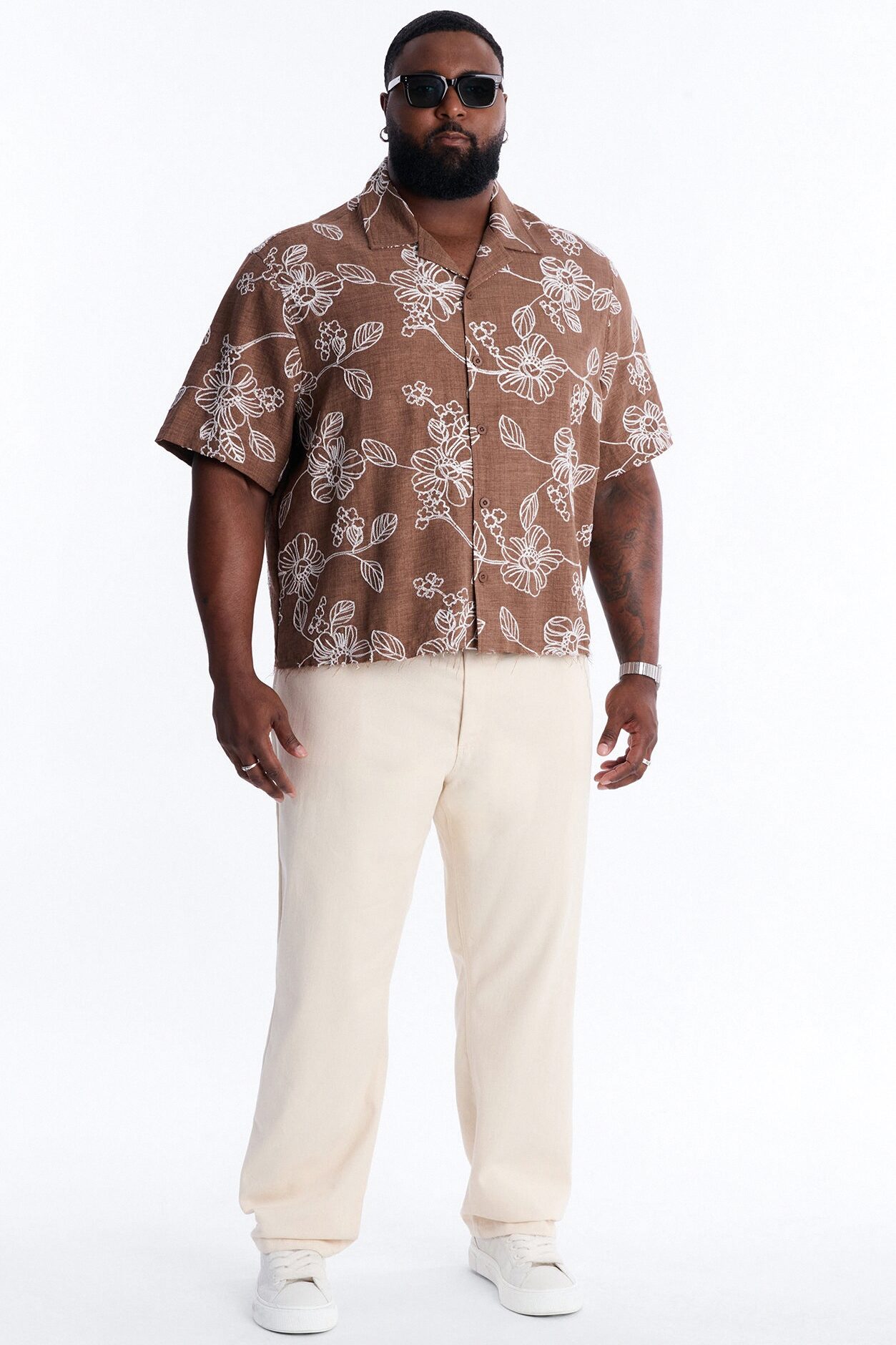 Relaxed Cropped After Shore Cuban Button Up Shirt - Brown