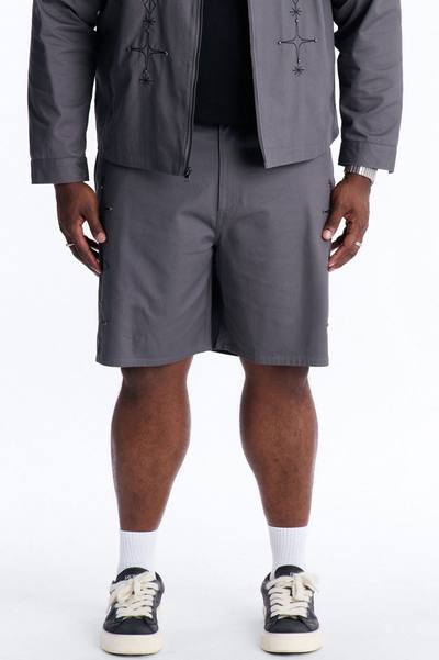 Relaxed Vatican City Stitched Embellished Short - Grey