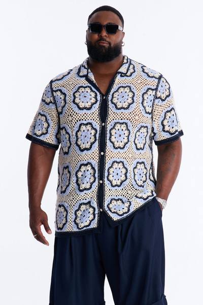 Laguna Crochet Button Up Shirt - Light Blue