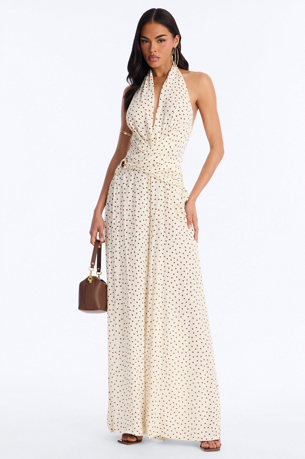 Darcy Polka Dot Halter Jumpsuit - Cream/combo
