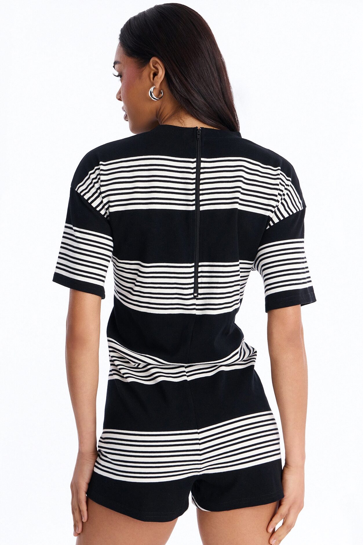 Sari Striped Tie Waist Romper - Black
