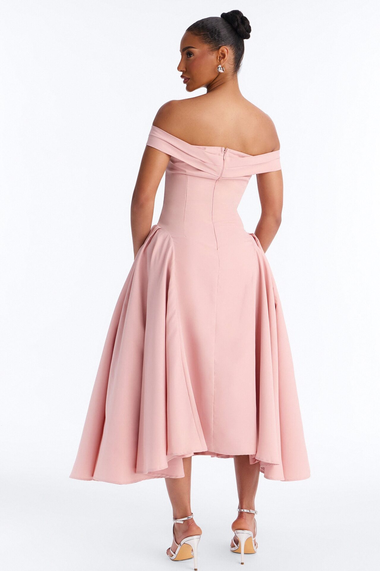 Chelsea Off Shoulder Pleated Midi Dress - Mauve