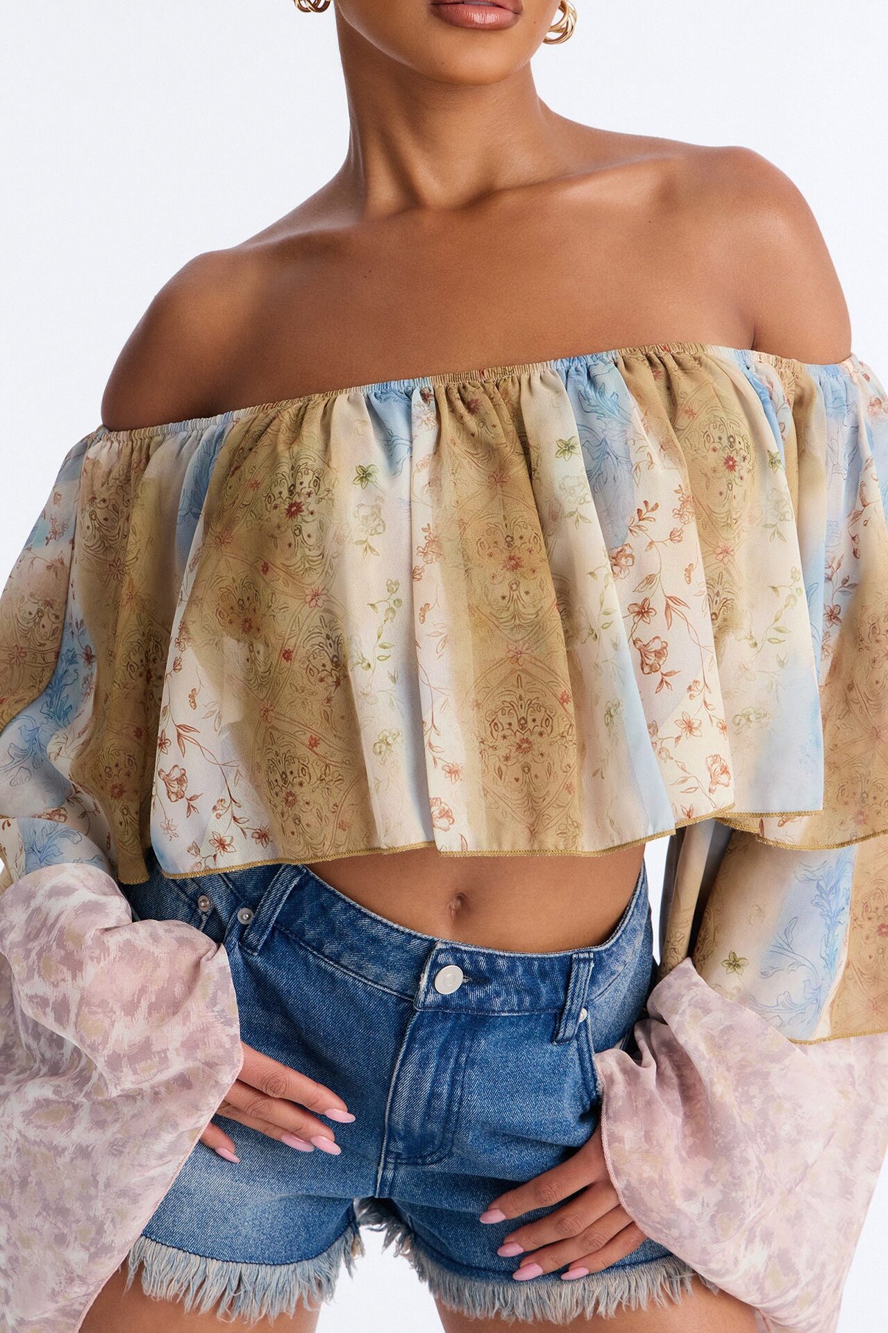 Part of The Job Ruffle Off Shoulder Chiffon Top - Multi Color