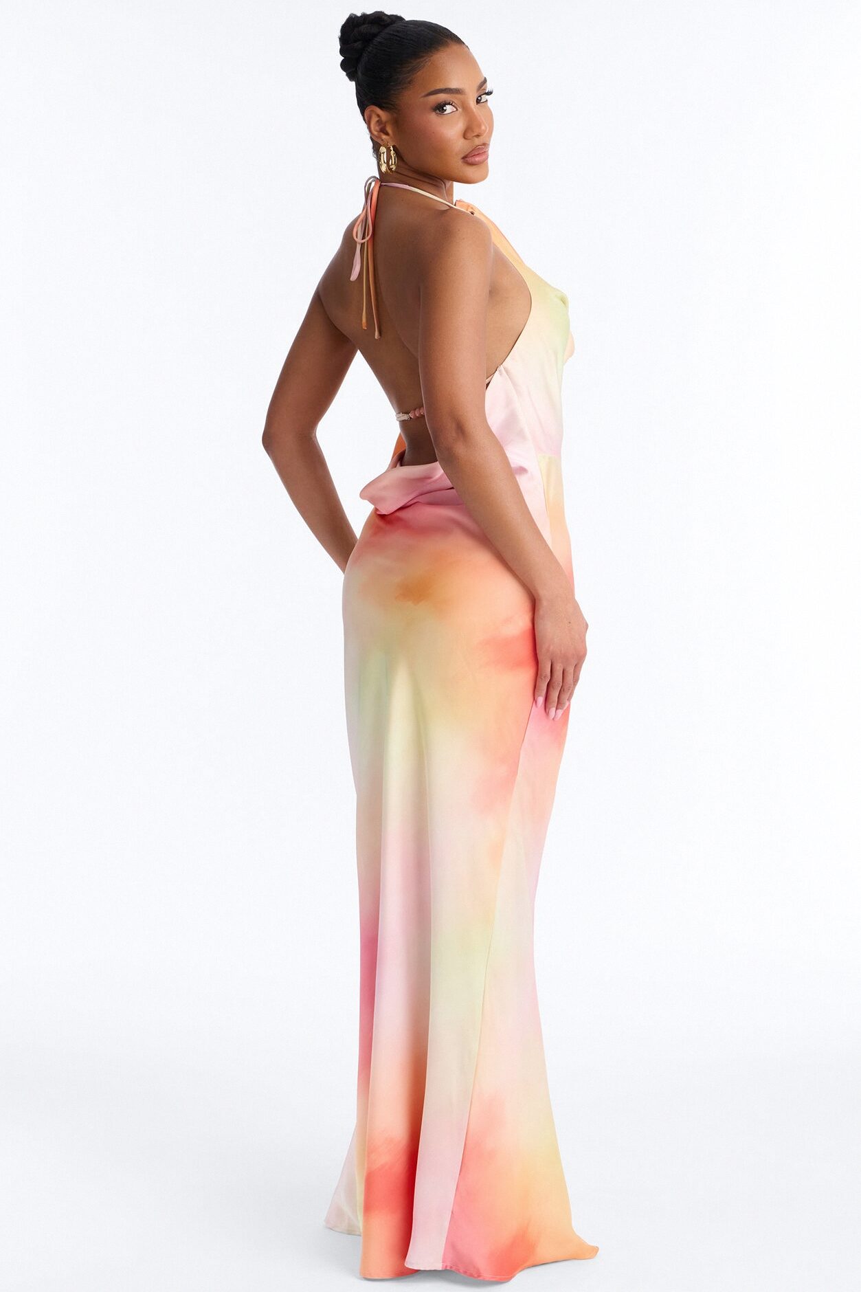 Layla Cowl Backless Satin Maxi Dress - Pink/combo