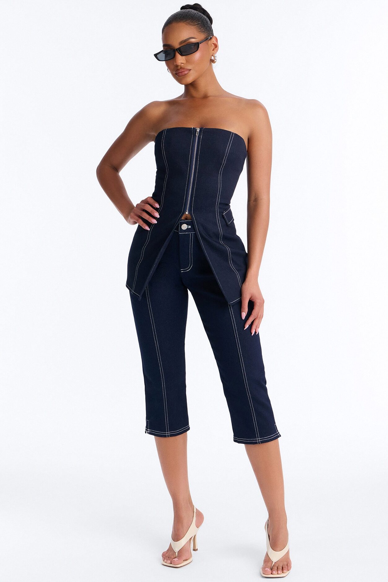 Ex Factor Denim Capri Set - Dark Denim