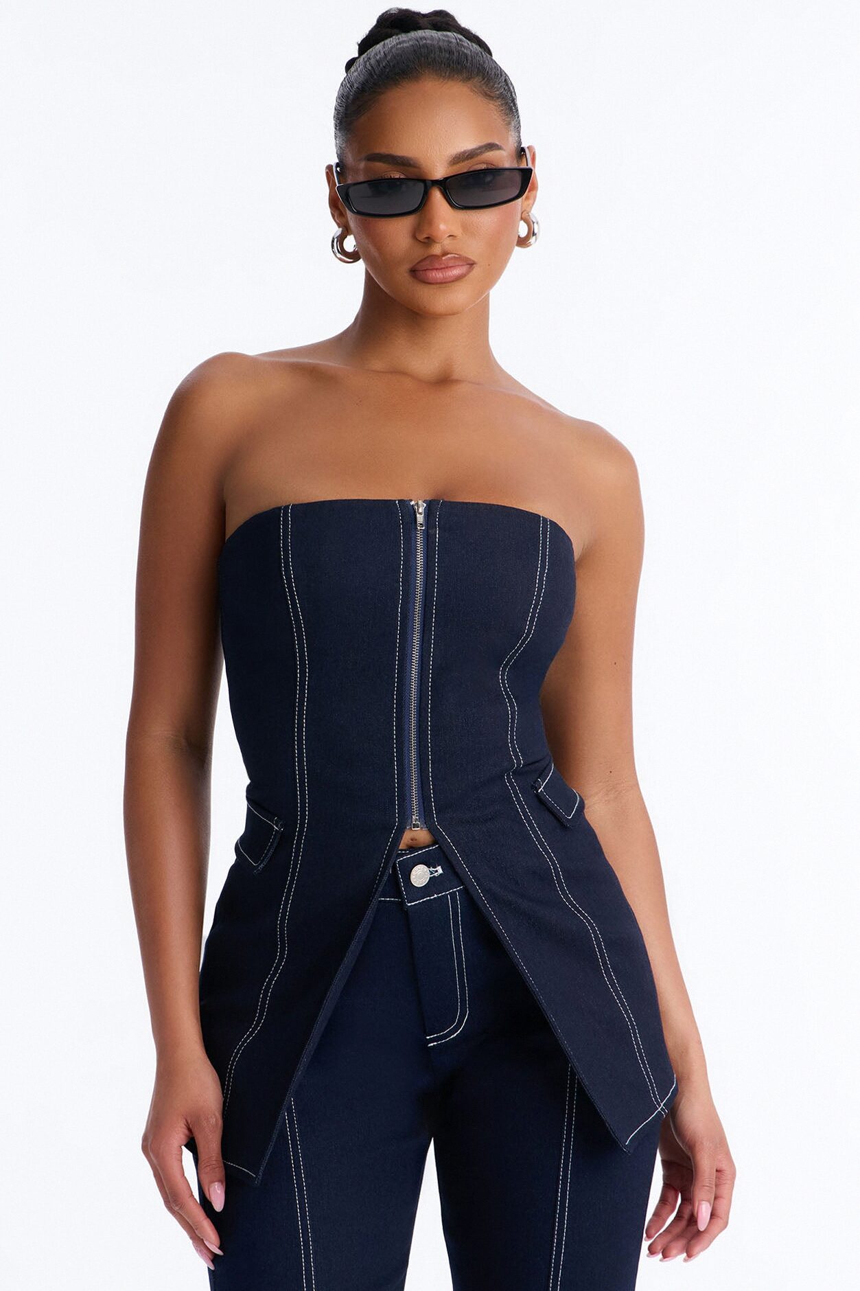 Ex Factor Denim Capri Set - Dark Denim