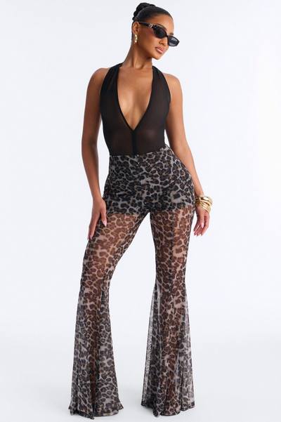 Talk Nice to Me Flared Leopard Mesh Pant - Leopard