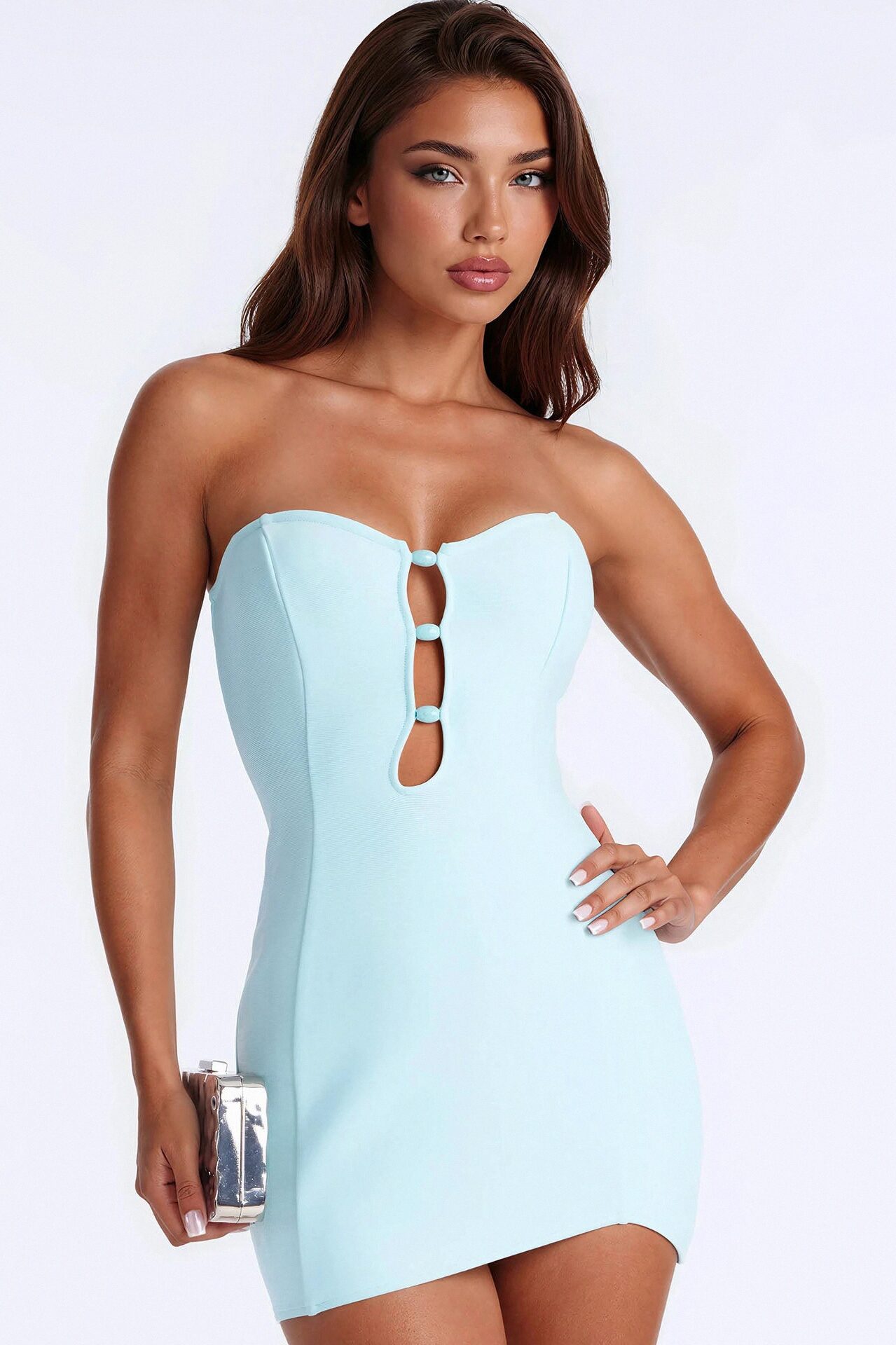 Bahama Mama Beaded Bandage Micro Mini Dress - Light Blue