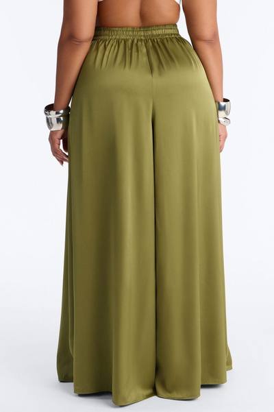 Slay All Night Wide Leg Satin Pant 33″ - Olive