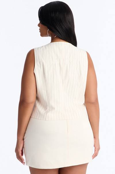City Heart Front Zip Pinstripe Linen Top - Cream/combo