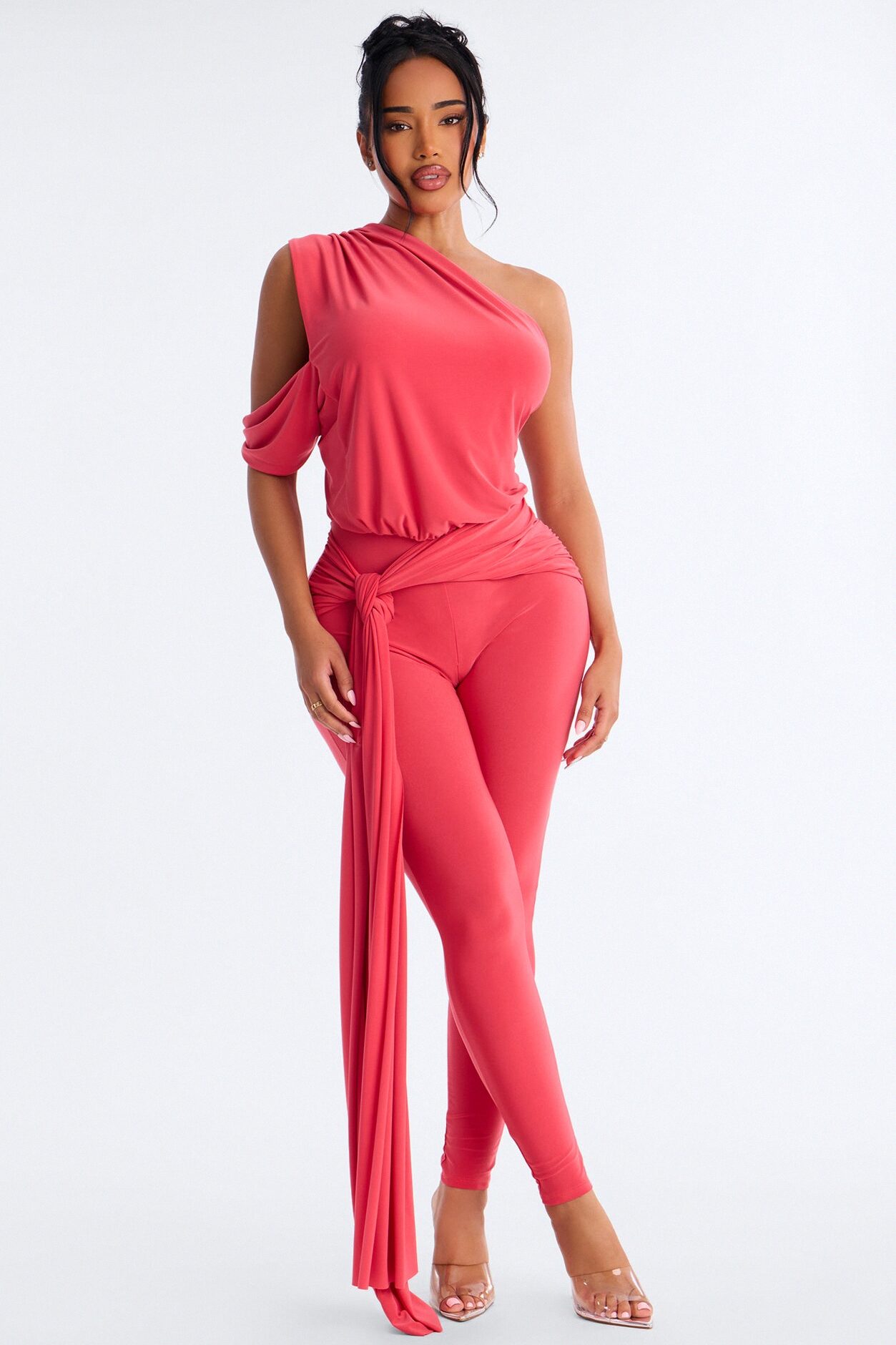 Shana Draped Catsuit - Coral