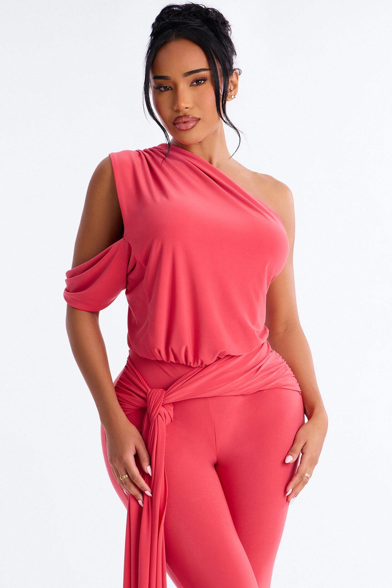 Shana Draped Catsuit - Coral