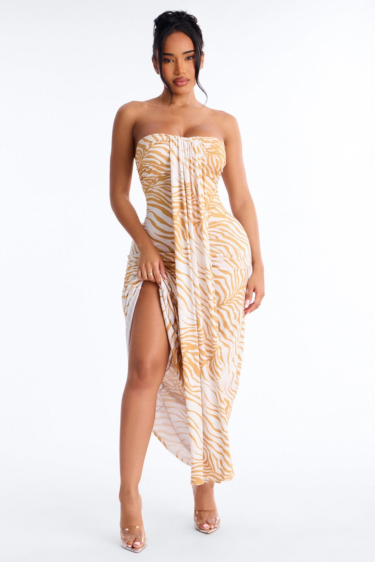 Sunset Siren Strapless Maxi Dress - Mustard/combo