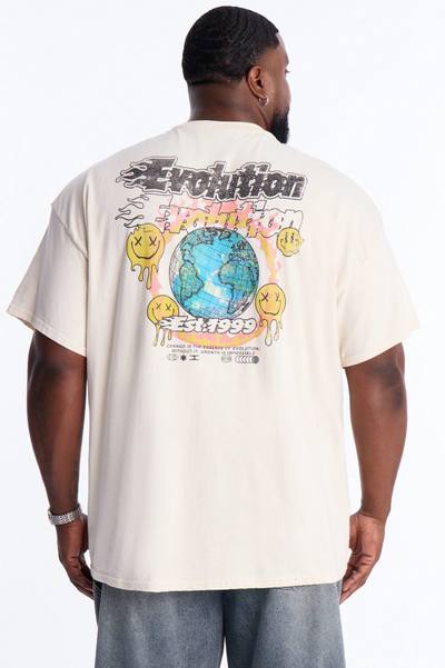 Evolution Smiley Face Vintage Oversized Short Sleeve Tee - Natural