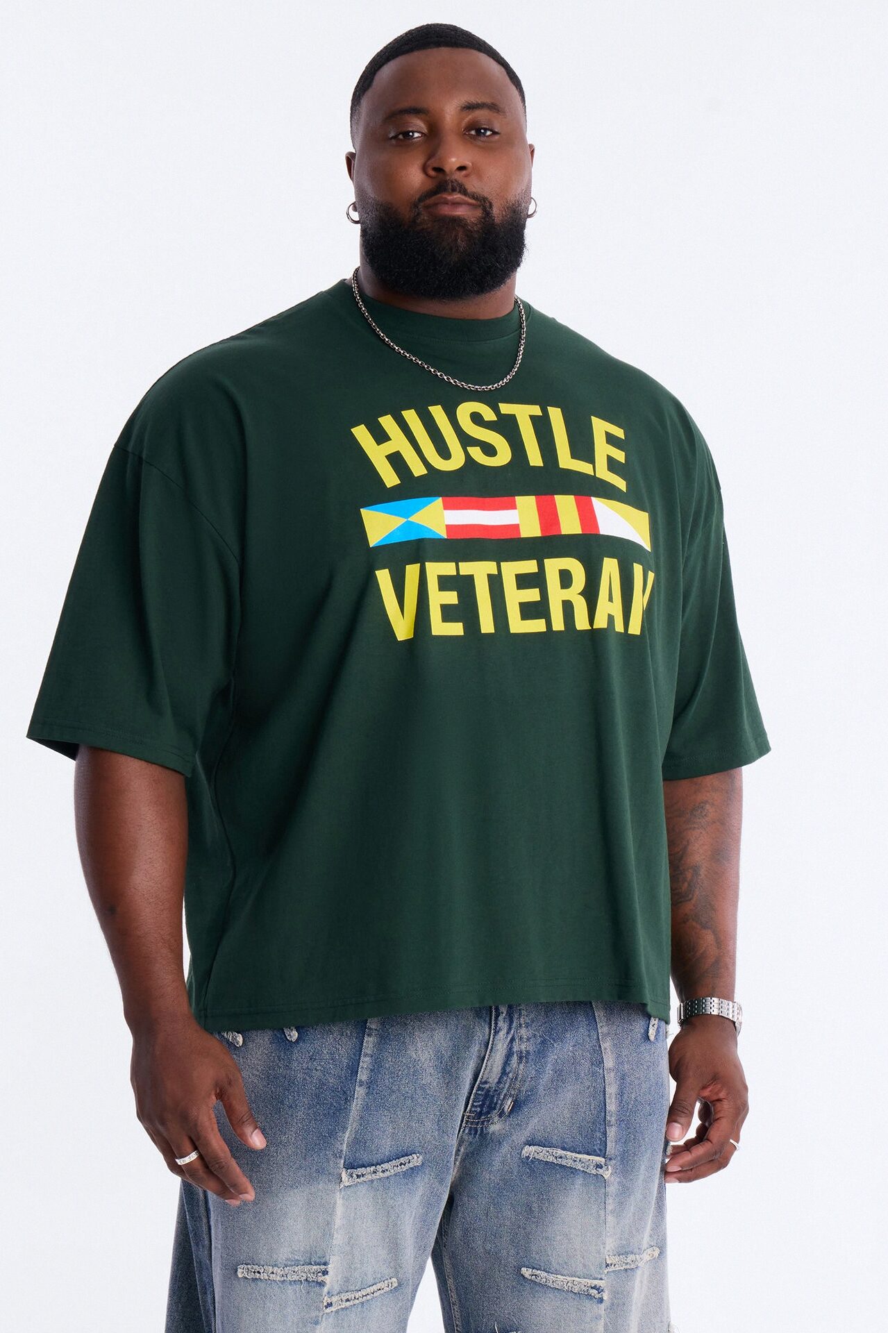 Hustle Veteran Boxy Short Sleeve Tee - Green