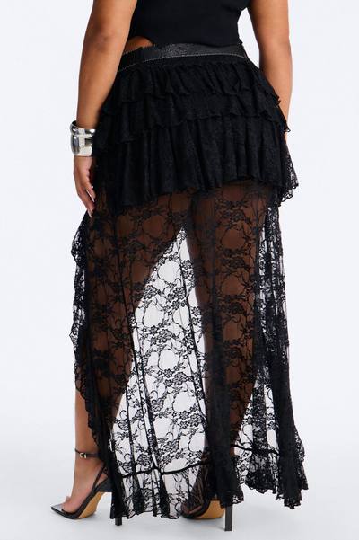Stolen Moments Belted Lace High Low Skort - Black