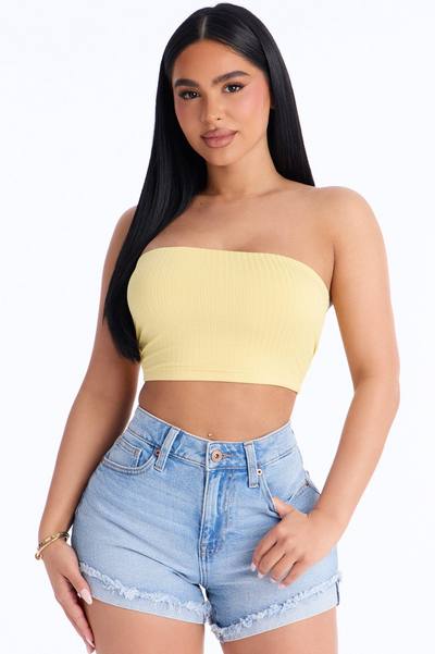 Masha Double Lined Ribbed Tube Top - Yellow