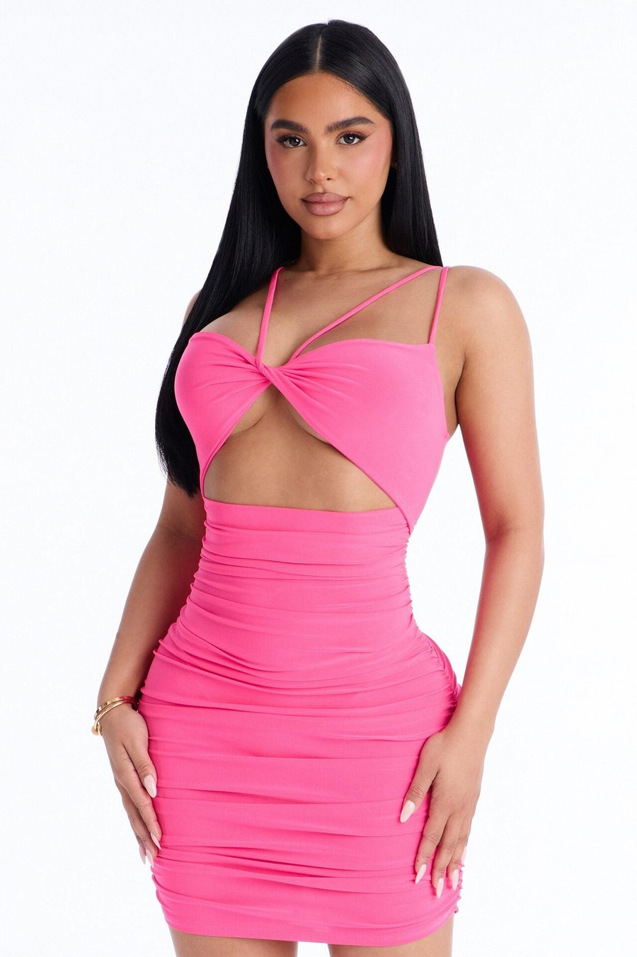 Aleah Cut Out Ruched Midi Dress - Pink