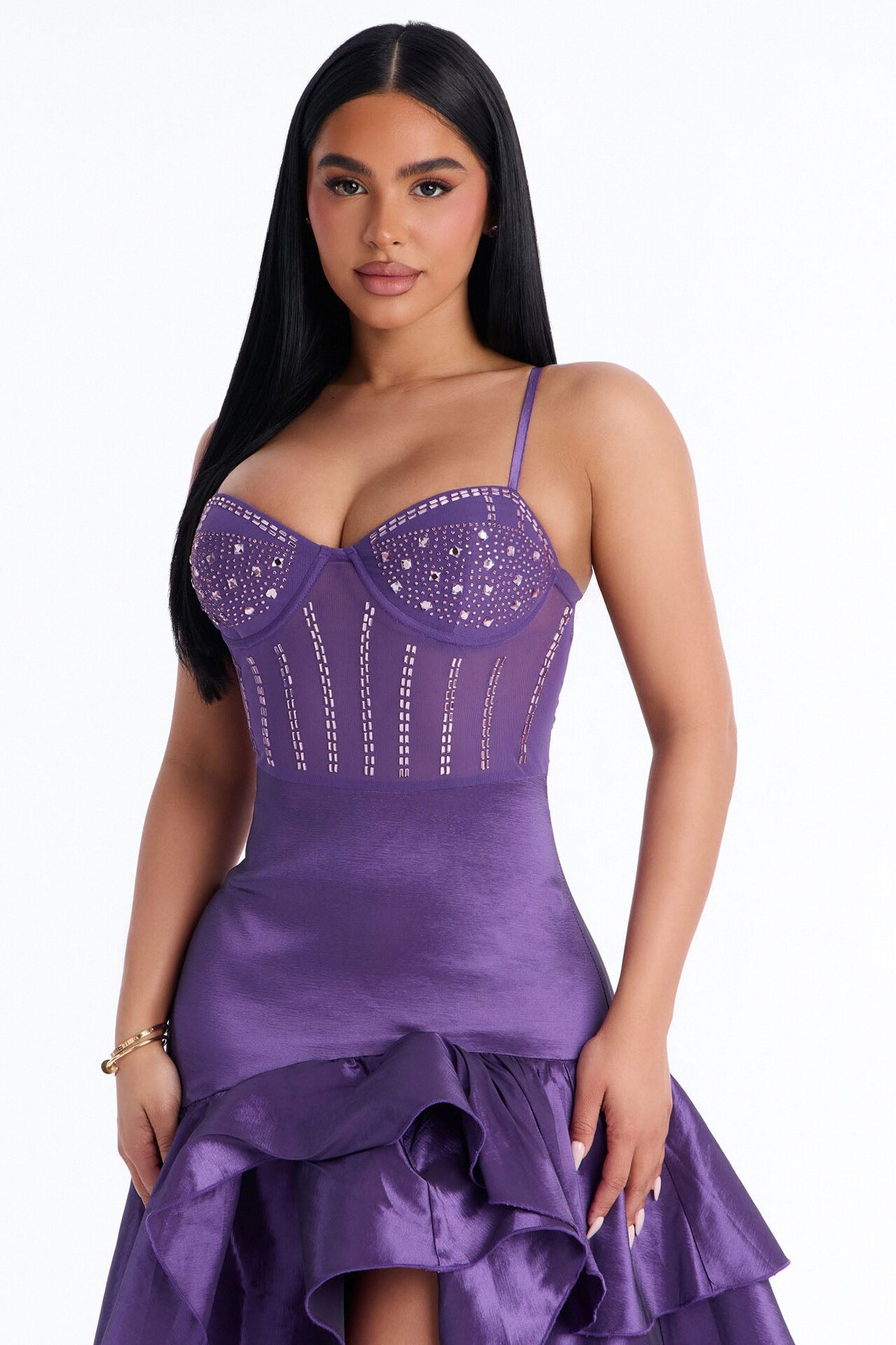 Blurred Memories Embellished Maxi Gown - Purple